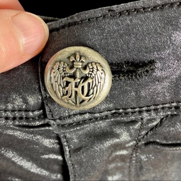 Faith Connexion Balmain Coated Black Denim Jeans Size 25 Straight Fit Biker Pant - Picture 5 of 8